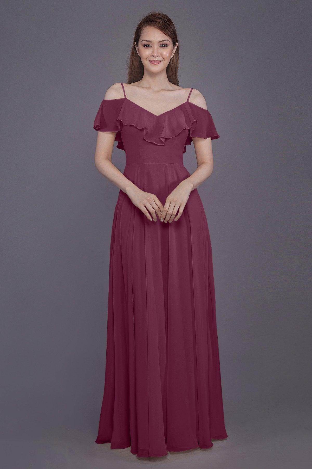 Sheath-Column Floor Length Chiffon Bridesmaid Dress PR3570PS - COCOMELODY
